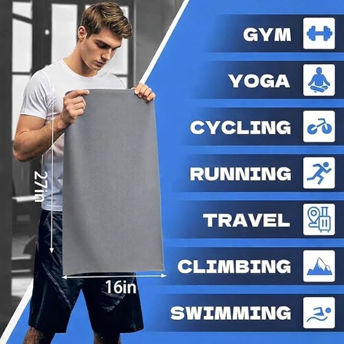 Quick D. Microfiber Gym Towels 16x27 Inch – 5 Pack, Quick Dry, Soft & Absorbent Workout Towels for Gym, Sports & Fitness (Grey)