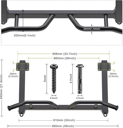 Kipika 32" Ceiling Mounted Pull Up Bar - Heavy Duty, Highly Adjustable, Multifunctional Chin Up Bar - Home Gym System with Punching Bag Hanger and Resistance Bands Training