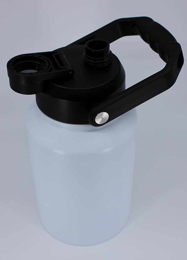 64 Ounce Half Gallon Insulated Water Bottle, Large Capacity Vacuum Flask with Handgrip (White)