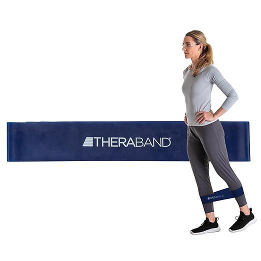THERABAND Resistance Band Loops, 18" Blue, Extra Heavy Resistance, Latex Color-Coded 3" Wide Exercise Band Loop for Home Workouts, Pilates, Strength Training, Physical Therapy, for Women and Men