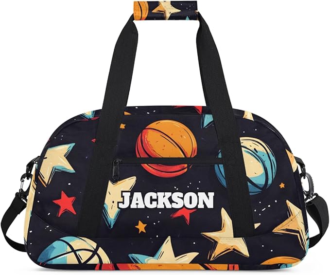 Personalized Basketball Gym Duffel Bags for Kids Boys with Custom Name Sport Training Travel Bags for Overnight Weekender, Black