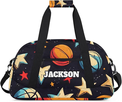 Personalized Basketball Gym Duffel Bags for Kids Boys with Custom Name Sport Training Travel Bags for Overnight Weekender, Black