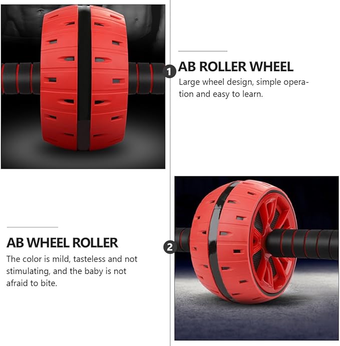 Ab Wheel Roller for Exercise with Knee Pad, Red Abdominal Muscle Trainer Wheel for Core Strength Workout and Home Fitness Training