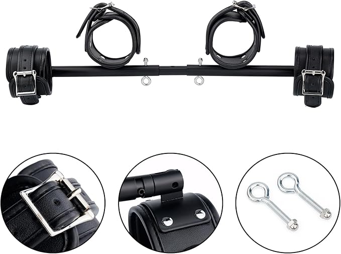 Heavy Duty Stainless Steel Expandable Spreader Bar with 4pcs PU Black--Pink Skull Pattern Detachable Adjustable Straps,Workout Bar for Home Indoor Gym Training Kit