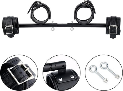 Heavy Duty Stainless Steel Expandable Spreader Bar with 4pcs PU Black--Pink Skull Pattern Detachable Adjustable Straps,Workout Bar for Home Indoor Gym Training Kit