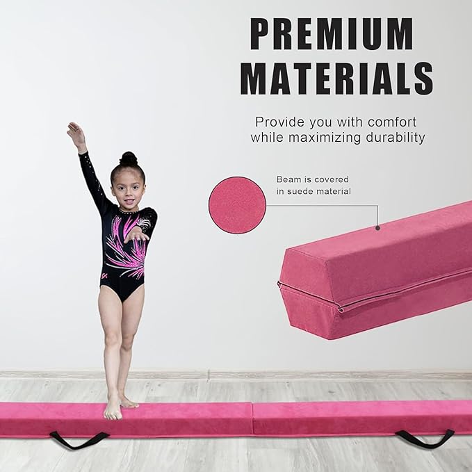 8FT/9.5FT Folding Balance Beam, Portable Gymnastics Beam Equipment with Non Slip Rubber Base & Suede Cover for Training/Practice/Professional Home Exercise