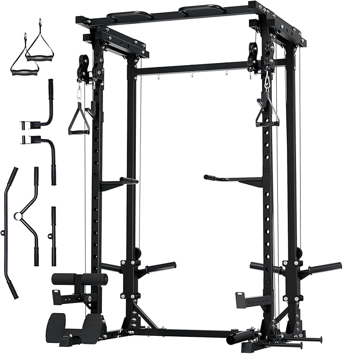MAJOR FITNESS Drone3 Power Rack, 2500lbs Multi-Function Home Gym Squat Rack with Dual Pulley System, Pull-Up Bar & J-Hooks, Heavy-Duty Steel Frame for Maximum Stability & Strength Training