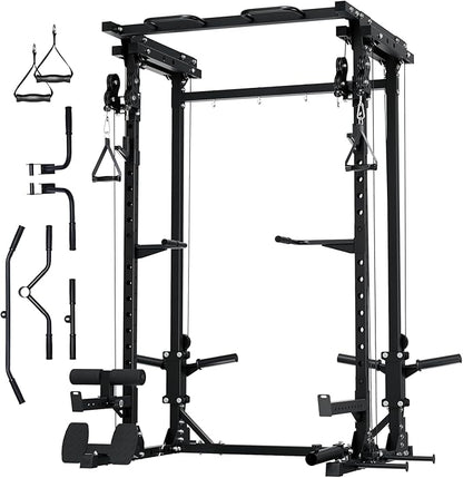 MAJOR FITNESS Drone3 Power Rack, 2500lbs Multi-Function Home Gym Squat Rack with Dual Pulley System, Pull-Up Bar & J-Hooks, Heavy-Duty Steel Frame for Maximum Stability & Strength Training