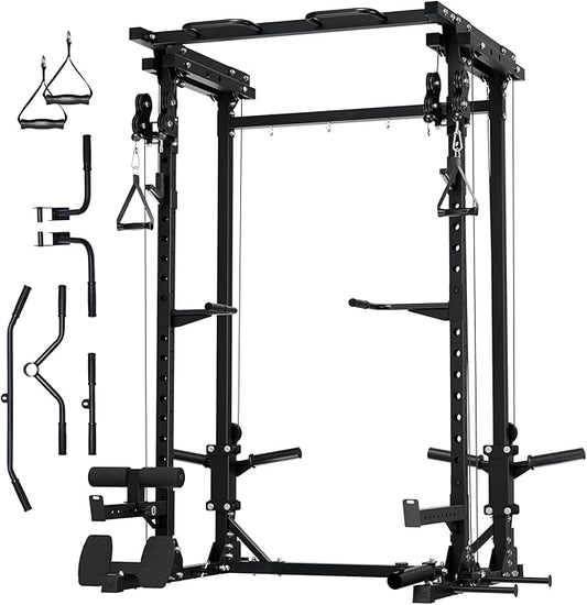 MAJOR FITNESS Drone3 Power Rack, 2500lbs Multi-Function Home Gym Squat Rack with Dual Pulley System, Pull-Up Bar & J-Hooks, Heavy-Duty Steel Frame for Maximum Stability & Strength Training