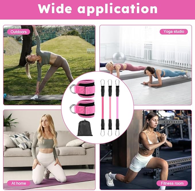 Ankle Resistance Bands with Cuffs, Elastic Resistance Band Set With Storage Bag Glutes Workout Equipment, Leg Butt Training Exercise Equipment for Kickbacks Hip