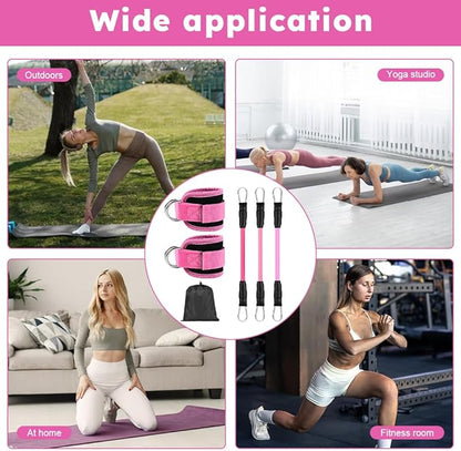Ankle Resistance Bands with Cuffs, Elastic Resistance Band Set With Storage Bag Glutes Workout Equipment, Leg Butt Training Exercise Equipment for Kickbacks Hip