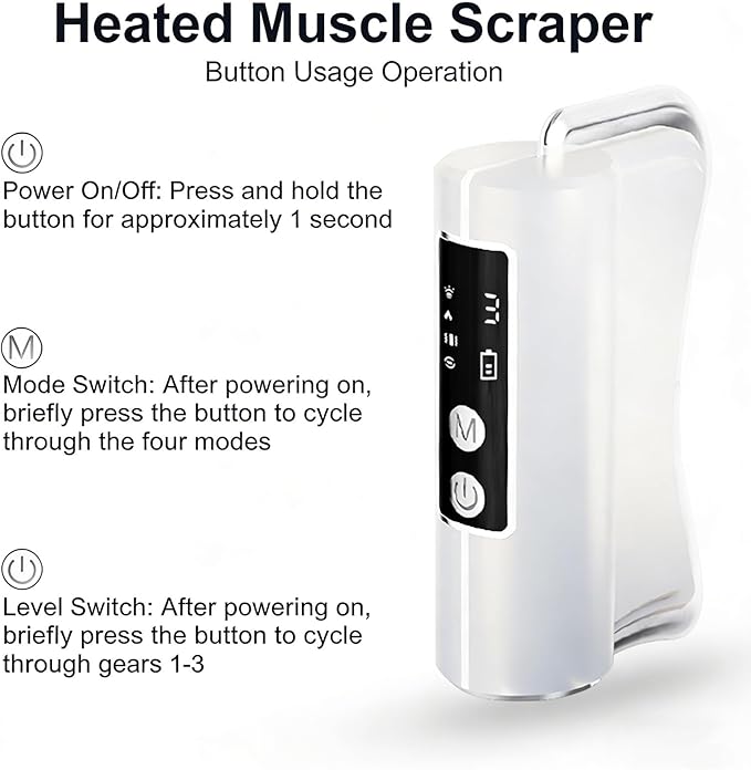Heated Muscle Scraper Massage Tool,4 in 1 Electric Fascia Knife Gua Sha Tool for Whole Body Relaxation & Skincare with Light-Care 4 Modes 3 Levels, for Deep Tissue-White