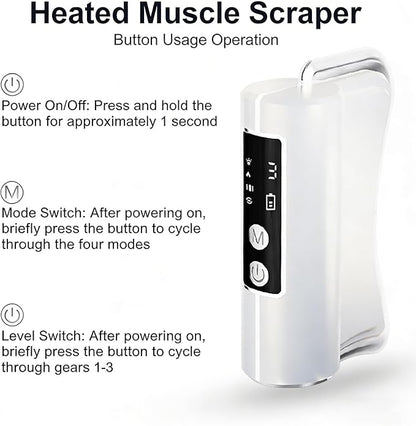 Heated Muscle Scraper Massage Tool,4 in 1 Electric Fascia Knife Gua Sha Tool for Whole Body Relaxation & Skincare with Light-Care 4 Modes 3 Levels, for Deep Tissue-White