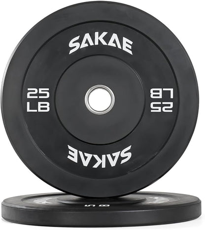 SAKAE Olympic Rubber Bumper Plates, 2-Inch Weight Plate Set with Steel Hub, Ideal for Weightlifting, CrossFit, Strength Training & Home Gym Workout, Available in Single, Pair & Sets, Multiple Sizes