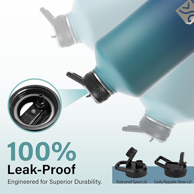 1 Gallon Insulated Water Bottle | Upgraded Thickened Stainless Steel Metal Portable Sports Large Water Jug for Gym and Hiking with Carrier Bag, Handle Strap | BPA-Free 128 oz
