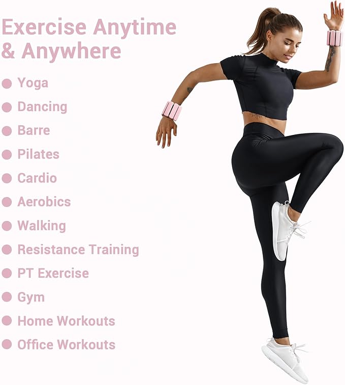 Sportneer Wrist & Ankle Weights for Women Men - 1 Pair (1 lb/2 lb Each) | Adjustable Weighted Bracelet Silicone Bangles for Yoga, Dance, Pilates, Cardio, Aerobics, Gym, Pool Exercises and Jogging