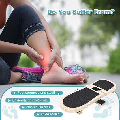 Ankle Balance Board - Adjustable SingleLeg Balance Board — Ankle Strengthener with Plantar Fasciitis Massage Ball and Two Resistance Bands, Suitable for Sprain Rehabilitation, Stability Training, Physical Therapy, and Plantar Fasciitis Recovery
