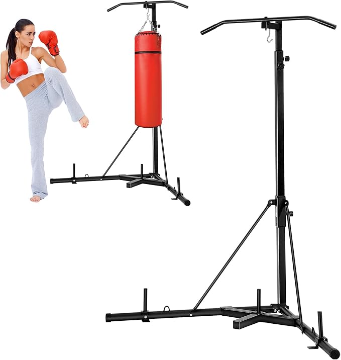 VEVOR 2 in 1 Punching Bag Stand, Steel Heavy Duty Workout Equipment,Freestanding Sandbag Rack,for Home Gym Fitness