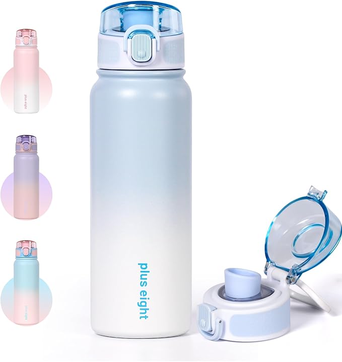 Stainless Steel Water Bottle 600ml（20oz） Insulated Water Bottle, Double Wall Stainless Steel Vacuum Bottle for Sports, Gym or Office (Blue White)