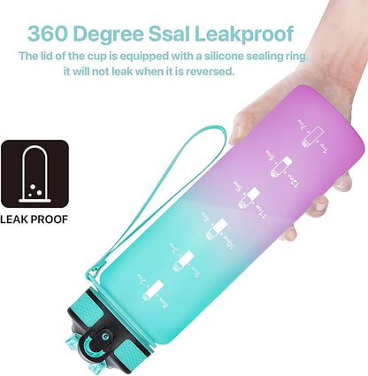 EYQ 32 oz Water Bottle with Time Marker, Carry Strap, Leak-Proof Tritan BPA-Free, Ensure You Drink Enough Water for Fitness, Gym, Camping, Outdoor Sports