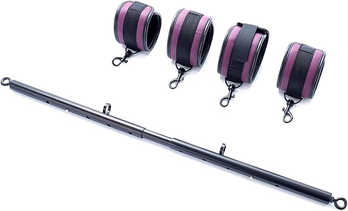 Spreader Bar Heavy Duty Stainless Steel Expandable Silver Bar Home Gym with 4pcs PU Purple Adjustable Strap,Sports Aid Training Fitness Gear Pilates Aid Kit,Yoga Set