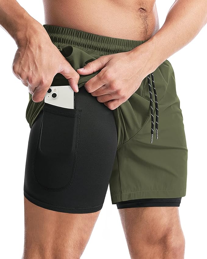 Aolesy Men's 2 in 1 Running Shorts 5" Workout Gym Athletic Shorts for Men Quick Dry Lightweight Training Shorts with Pockets
