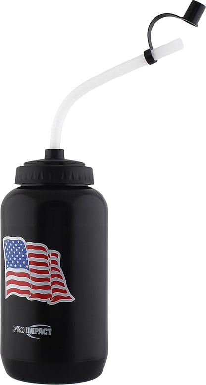 Pro Impact Squeezable Water Bottle Bendable Long Straw - LDPE BPA Free Plastic - Hydration for Baseball Hockey Gym MMA Yoga Boxing Cycling Softball Football Lacrosse (35.5 Oz.)
