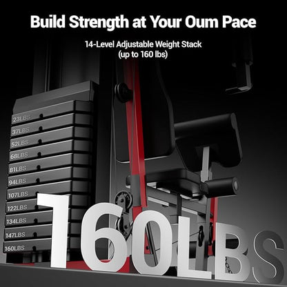 Home Gym System with 160LB Weight Stack, Multifunctional All-in-One Workout Station, Full Body Strength Training System