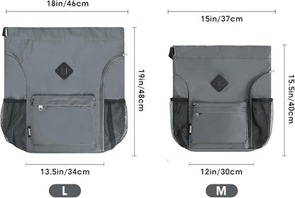 WANDF Drawstring Backpack Sports Gym Bag with Shoes Compartment, Water-Resistant String Backpack Cinch for Women Men(Large,Grey)