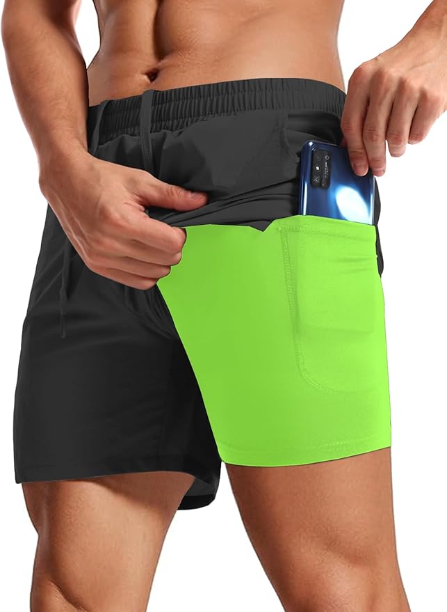 Aolesy Men's 2 in 1 Running Shorts 5" Workout Gym Athletic Shorts for Men Quick Dry Lightweight Training Shorts with Pockets