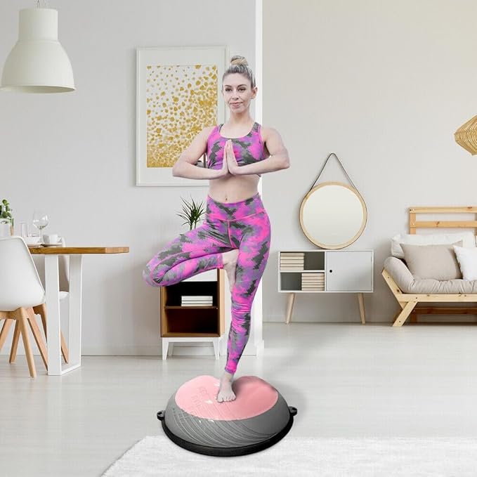 Balance Ball Balance Trainer 660Lbs Weight Capacity 23" Half Ball with Resistant Band, Anti Burst Design, Anti-Slip Surface for Home Gym Core Ab Training Yoga Fitness Stability Workout with Foot Pump