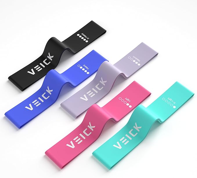 VEICK Resistance Loop Exercise Bands, Elastic Workout Bands for Men Women, Set of 5 Different Resistance Levels Stretch Band for Home Fitness Stretching Strength Training