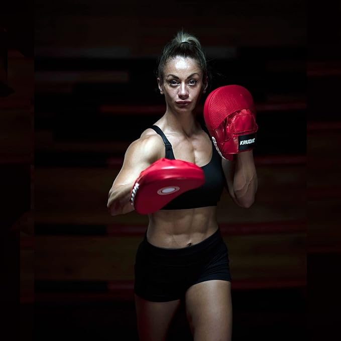 Kruzak Plain Focus Mitts and Boxing Gloves Set for Kickboxing and Muay Thai MMA Training - Fitness Kit with Punching Pads for Martial Arts and Karate