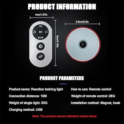ERICAT 6 Lamp Reaction Training Light, 4 Modes 4 Color Agile Fitness Light with Smart Remote Control & 270° Viewing Angle, Hand-Eye Coordination Training & 56MM Round for Athletes Fitness Sports