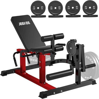 JEEKEE 6-in-1 Leg Extension and Curl Machine, Adjustable Leg Workout Machine for Lower Body Training, 700LB Capacity Plate Loaded Leg Developer for Quads, Hamstrings & Glutes, Home Gym Equipment