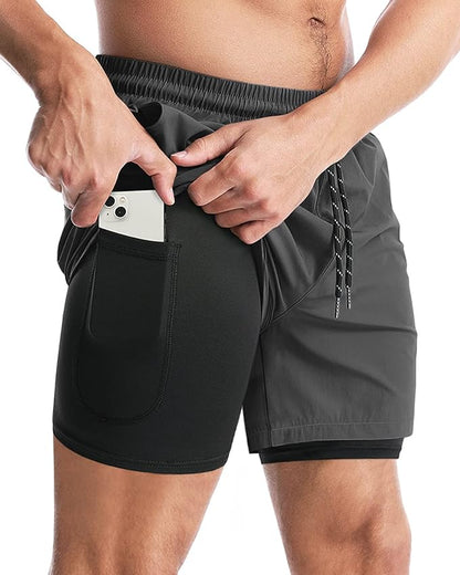 Aolesy Men's 2 in 1 Running Shorts 5" Workout Gym Athletic Shorts for Men Quick Dry Lightweight Training Shorts with Pockets