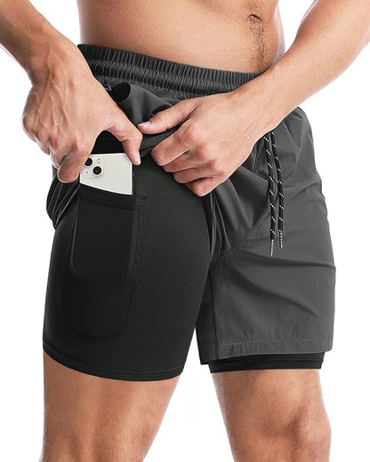 Aolesy Men's 2 in 1 Running Shorts 5" Workout Gym Athletic Shorts for Men Quick Dry Lightweight Training Shorts with Pockets