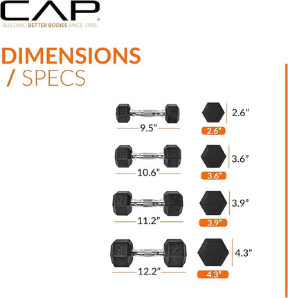 CAP Barbell Rubber Coated Dumbbell Weight Set with Vertical Rack | 100 lb, 150 lb, and 210 lb Options