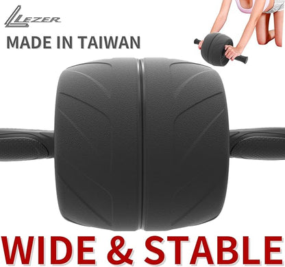 LEZER Ab Roller Wheel, Abdominal Workout, Extra Wide 5.5", Exercise Wheel, Home Gym Fitness Equipment, Core Strength, Muscle, Thick Knee Pad, Made In Taiwan Black
