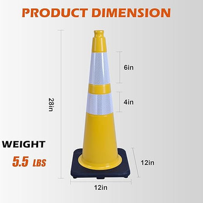 360 Pack 28" Yellow Traffic Cones with Black Base – Heavy Duty Bulk Cones for Construction Sites, Commercial Areas, and Event Safety (360, Yellow, 28 Inch)