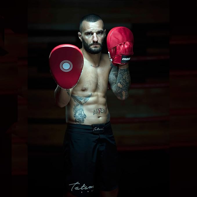 Kruzak Plain Focus Mitts and Boxing Gloves Set for Kickboxing and Muay Thai MMA Training - Fitness Kit with Punching Pads for Martial Arts and Karate