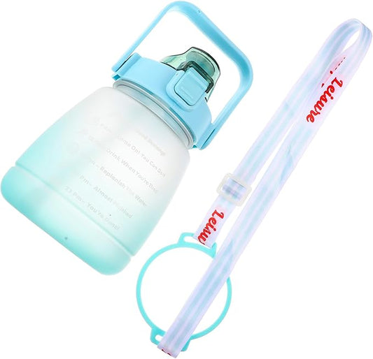 Hemoton Large Capacity Outdoor Fitness Water Jug 1200ml Matte Green Water Bottle with Time Scale for Gym and Sports