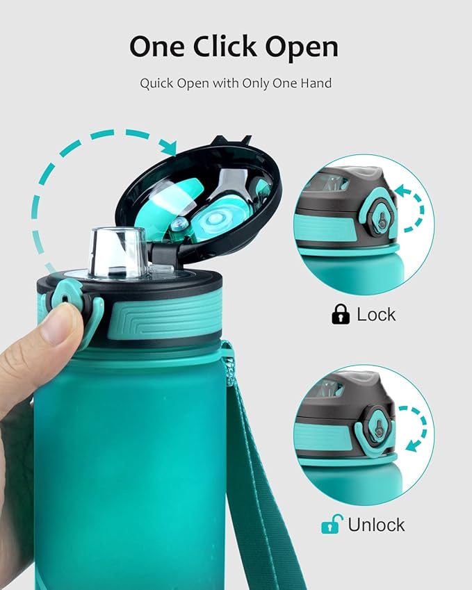 One Touch Sport Water Bottle (Pack of 1) with Carry Handle, Leak Proof, Flip Top Lid, BPA Free, Tritan Material Water Bottle, Ideal Gift for Travel, Gym and Outdoor Fitness | 22 oz, 34 oz