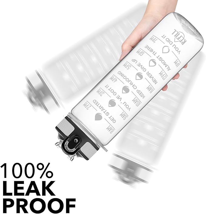 Hyeta 32 oz Water Bottles with Times to Drink and Straw, Motivational Water Bottle with Time Marker, Leakproof, Drinking Sports Water Bottle for Fitness, Gym and Outdoor
