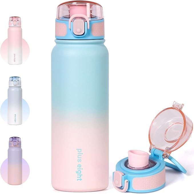 Stainless Steel Water Bottle 600ml（20oz） Insulated Water Bottle, Double Wall Stainless Steel Vacuum Bottle for Sports, Gym or Office (Blue Pink)