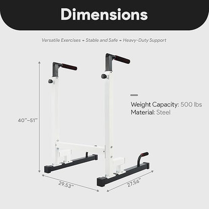 BalanceFrom Steel Frame Dip Station with Adjustable Height, 500 Pound Weight Capacity – Upper Body Workout Home Gym Equipment for Triceps, Push & Pull Ups, Leg Raises, and Bench Press