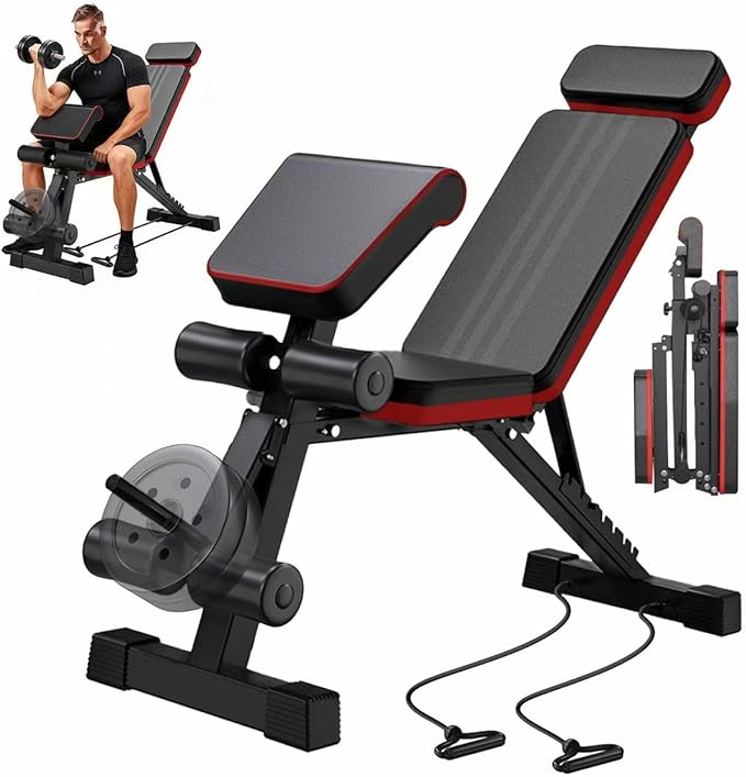 ALSO GO Adjustable Weight Bench, Workout Benches with Leg Extension & Extended Headrest, Foldable Incline Decline Bench Press, Roman Chair, Full Body Strength Training Equipment for Home Gym