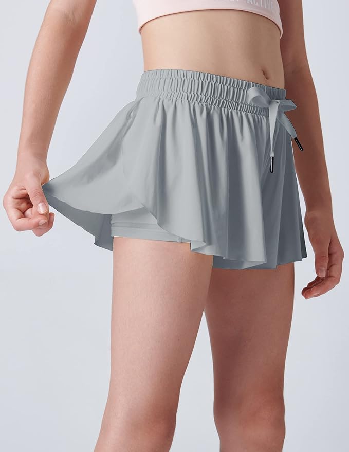 3 Pack Girls Flowy Shorts with Spandex Liner 2-in-1 Youth Butterfly Skirts for Fitness, Running, Sports