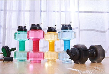 Big Capacity PETG Friendly Cup Dumbbell Shape Drinking Water Bottles Barbell Kettle Body Training Bottle () for Outdoor Camping Travel