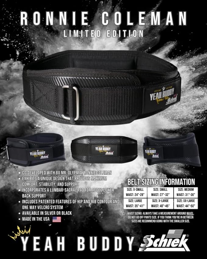Schiek Sports Ronnie Coleman 4006 Weightlifting Belt - Lumbar Support Weight Lifting Belt - Carbon Fiber and Nylon